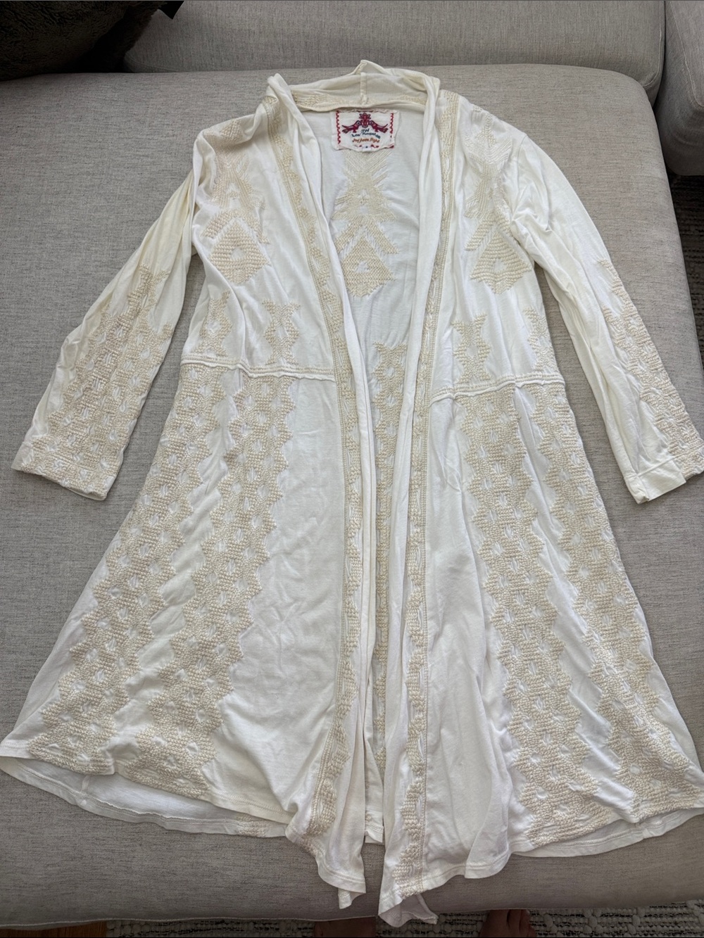 Johnny Was Cream Embroidered Swim Coverup Cardigan